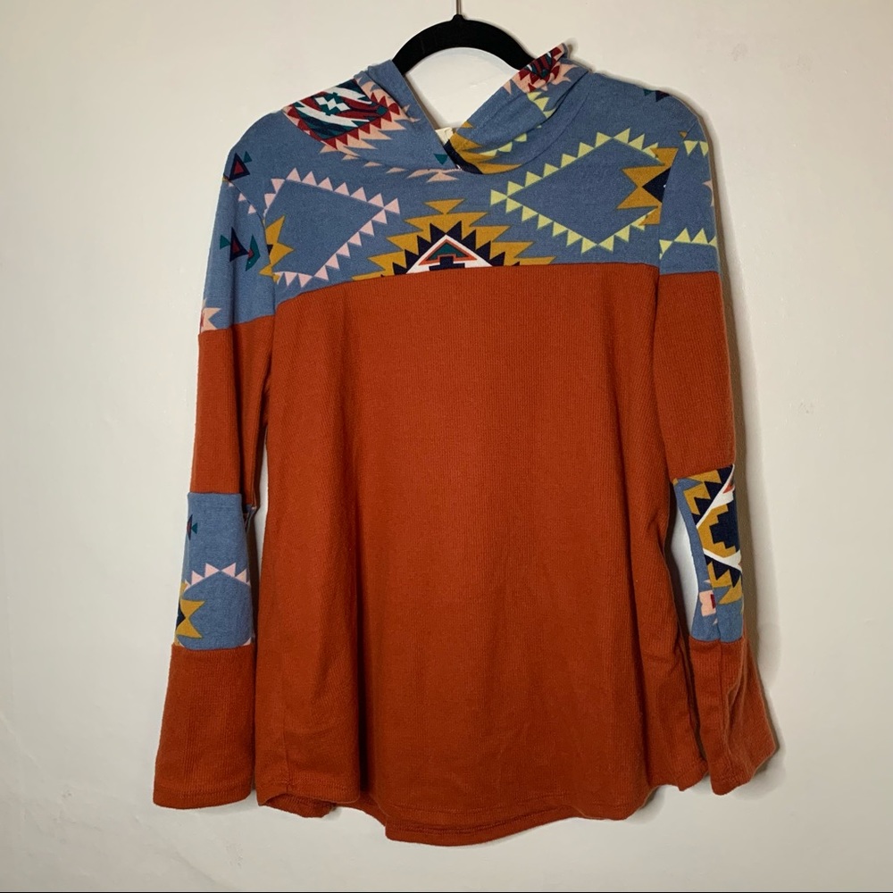 Tribal Print Hooded Sweater - Large